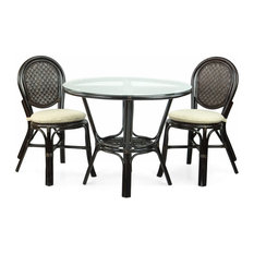 5-Piece Set of Denver Dining Rattan Side Chairs w/Cream Cushions and Round Table