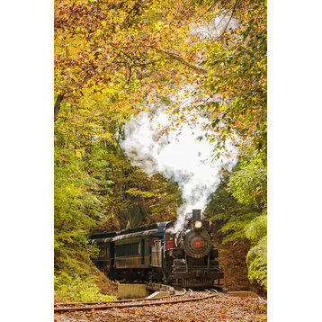 Wall Art Print Steam Train with Autumn Foliage Landscape Photo Unframed, 18" X 24"