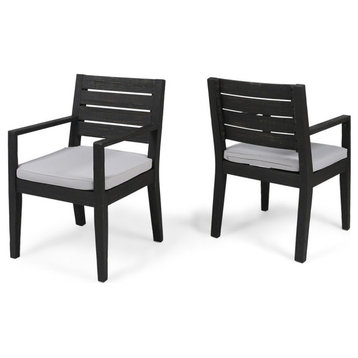 GDF Studio Arely Outdoor Acacia Wood Dining Chairs, Set of 2, Light Gray