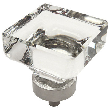 Cosmas 6377SN Satin Nickel and Glass Square Cabinet Knob, Clear Glass
