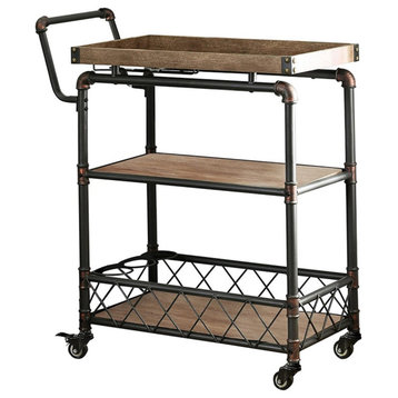Furniture of America Sulema Industrial Metal 3-Tier Bar Cart in Sand Black