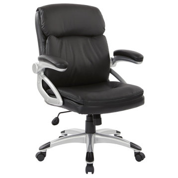 Executive Low Back Chair in Black Bonded Leather with Silver Accents