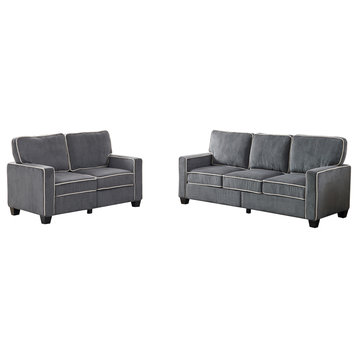 Stylish Corduroy Upholstered Sofa With Storage Sturdy, Dark Grey, Set 2+3 Seat