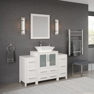 Sinclair 48" Single Bathroom Vanity in White with Quartz Top with Mirror