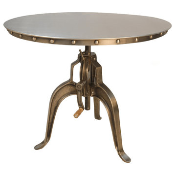 36" Antiqued Bronze Nickel Finish Adjustable Crank Round Top Dining Table