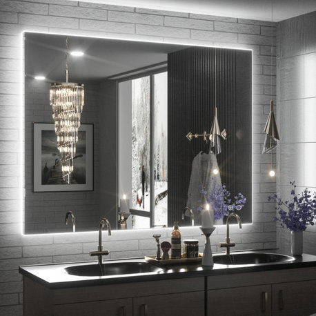 Backlit LED Mirror for Bathroom, Anti-Fog Dimmable, Silver, 40x32