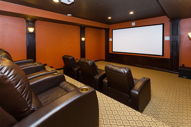 Inspiration for a contemporary home theater remodel in Other