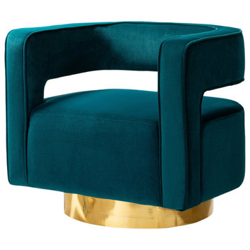 Comfy Swivel Barrel Chair With Metal Base, Teal