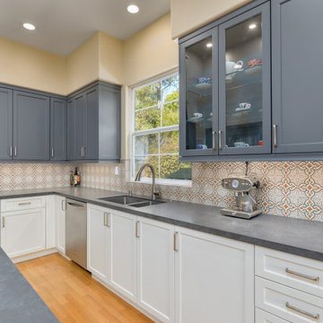 Two-toned Cabinetry + Spanish tile in Dos Vientos Kitchen Remodel