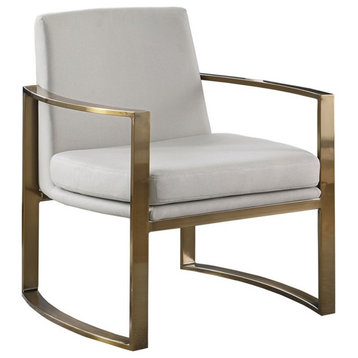 Pemberly Row Modern Concave Metal Arm Accent Chair in Cream and Bronze