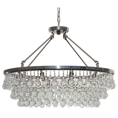 Lightupmyhome Celeste 32" Glass Drop Chandelier, Hanging or Flush Mount, Brushed