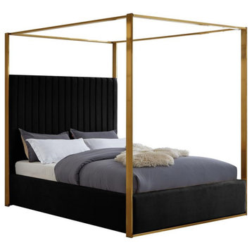 Maklaine Contemporary designed Black Finished Velvet King Bed