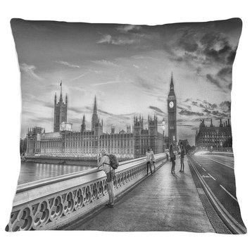 Beautiful Black and White London View Cityscape Throw Pillow, 16"x16"