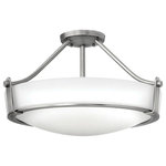 Hinkley - Hinkley Hathaway 3221An-Led Large Semi-Flush Mount, Antique Nickel - Hathaway's striking design features a bold shade held, place by three intersecting, floating arms with unique forged uprights and ring detail for a modern style. Available, Heritage Brass with etched glass, Olde Bronze with etched glass, Olde Bronze with etched amber glass and Antique Nickel with etched glass.