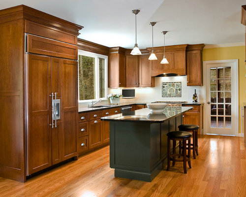 Stained Cabinets Painted Island | Houzz