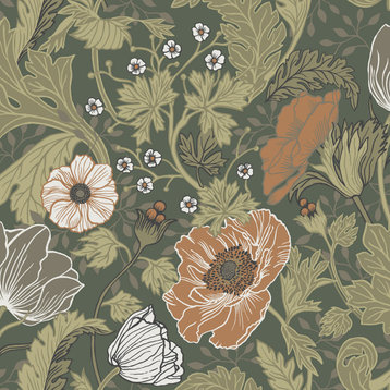 Anemone Green Floral Wallpaper Sample