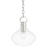 Hudson Valley - Hudson Valley Lina 1-LT Small Pendant BKO252-PN, Polished Nickel - Lina is bound to be a staple in the designer repertoire. An organically inspired glass shade veers from the standard globe style, lending plenty of character to this versatile style. The exaggerated hanging ring sets the piece apart, the modified teardrop hanging delicately from its oversized clasp. Available in aged brass, old bronze, and polished nickel.