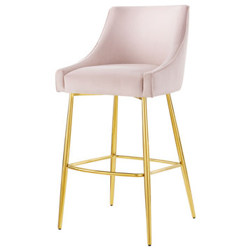 Bar Stool Chair Barstool, Pink, Velvet, Modern, Mid Century Bistro Dining