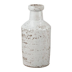 Rustic White Earthenware Decorative Milk Bottle - Decorative Jars And Urns