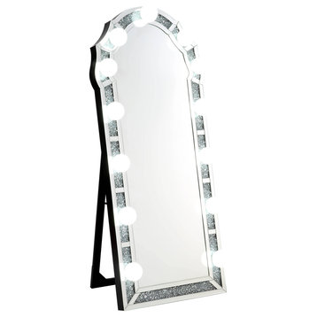 ACME Noralie Accent Floor Mirror, Mirrored and Faux Diamonds