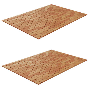 2-Pack Non-Slip Wooden Bath Mats With Roll Up Lattice Design