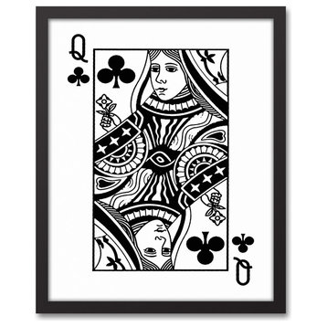 Queen of Clubs Playing Card Framed Canvas Wall Art, 16"x20"