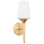 Mitzi - 1 Light Wall Sconce, Gold Leaf - Slender Gold Leaf arms with pretty petal-like accents bring a warm, floral feeling to this sculptural design. Tapered white linen shades pair perfectly with the natural, organic vibe. Both the one-light sconce and the five-light chandelier will add a soft glow and a fresh style to any space.