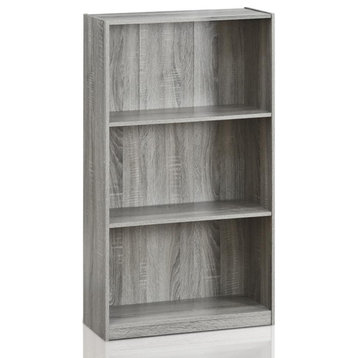 Furinno Basic 3-Tier Bookcase Storage Shelves, French Oak Grey, 99736GYW