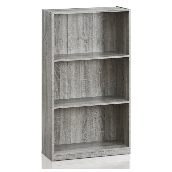 Furinno Basic 3-Tier Bookcase Storage Shelves, French Oak Grey, 99736G
