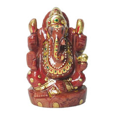 Mogul Interior - Hindu Ganesh Lord of New Beginnings Natural Gold Stone - Decorative Objects And Figurines