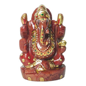 Mogul Interior - Hindu Ganesh Lord of New Beginnings Natural Gold Stone - Decorative Objects And Figurines