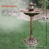 35" Tall Outdoor 3-Tiered Pedestal Water Fountain and Birdbath, Bronze
