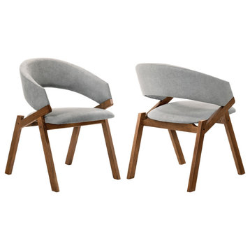 Talulah Gray Fabric and Veneer Dining Side Chairs, Set of 2, Gray and Walnut