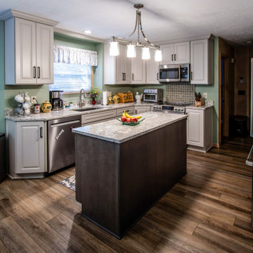 Two Tone Kitchen with Irish Creme Cabinets and Rustic Dockside Island