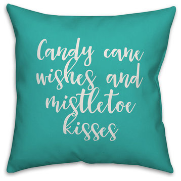 Candy Cane Kisses And Mistletoe Kisses, Teal 18x18 Throw Pillow