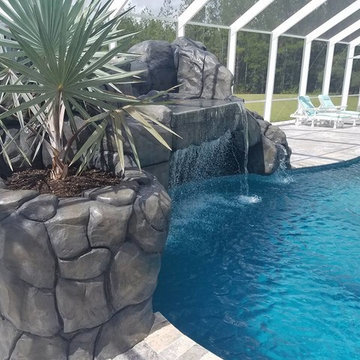 Indoor Pool with Fire Pit & Rock Water Feature