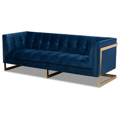 Baxton Studio Ambra Modern Velvet and Gold Finish Sofa in Royal