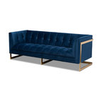 Rolland Royal Blue Velvet Button Tufted Gold Sofa With Gold-Tone Frame