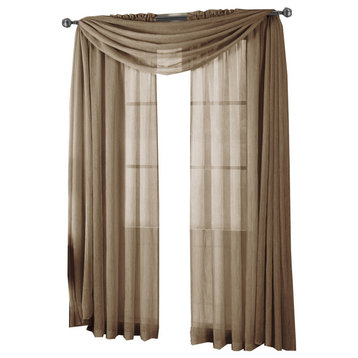 Abri Single Rod Pocket Sheer Curtain Panel, Mocha, 50"x84"