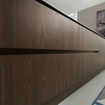Elm veneer island. Solid stainless steel countertop.