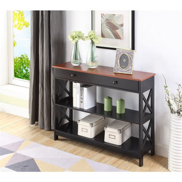 Convenience Concepts Oxford One-Drawer Console Table in Cherry and Black Wood