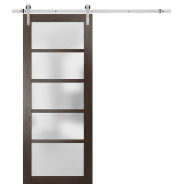 Barn Door 36 x 80 Frosted Glass, Quadro 4002 Chocolate Ash, Silver 6.6' Rail
