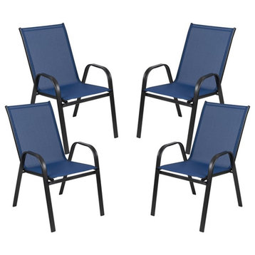 Flash Furniture Brazos Fabric & Steel Outdoor Stack Chair in Navy (Set of 4)