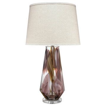 Watercolor Table Lamp, Plum Glass With Cone Shade, Natural Linen