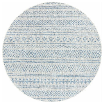 Indoor/Outdoor Area Rug, Tribal Geometric Pattern, Blue-Teal/7'10" Round