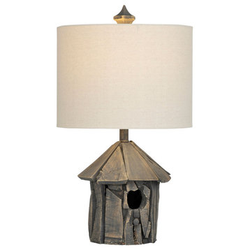 Birdhouse 23" Table Lamp With Drum Shade, Gray
