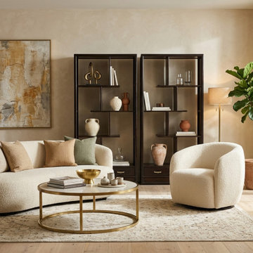 Pair Asian Inspired Asymmetrical Dark Brown Shelving Display Cabinet Divider ws4