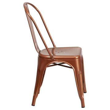 Flash Furniture Metal Curved Slat Back Dining Side Chair in Copper