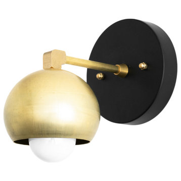Raw Brass Ball Shade, Modern Wall Sconce, Black/Brass