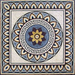 Mozaico - Greco-Roman Flower Mosaic - Aquila, 24"x24" - Multi-colored flower petals and a Greek key motif make our Aquila Greco-Roman mosaic panel a real standout for your wall or flooring tile. This handmade marble mosaic will enhance any corner of your home or patio.